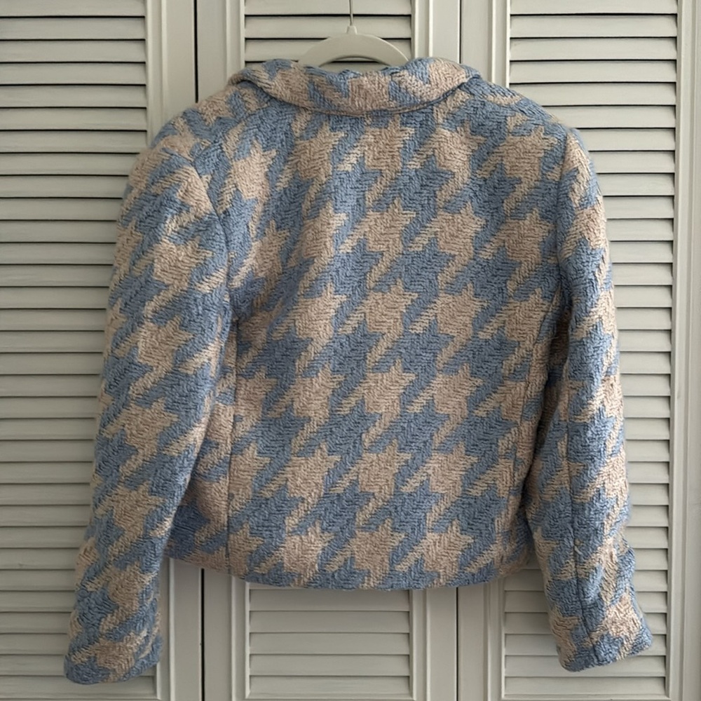 NWT Express Blue and Cream Houndstooth Tweed Cropped Jacket | Size Small - Picture 6 of 9